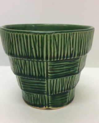 Vintage Mccoy Green Basket Weave Flower Pot Planter