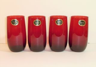 Set Of 4 Royal Ruby Red Anchorglass Anchor Hocking 5 " Tea Glasses Tumblers Vtg