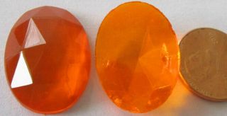 12 Vintage German Glass Big Oval Orange Unfoiled Faceted Stones 27mm X 21mm
