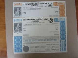 2 Old Vintage - Southwestern Bell Telephone - Debenture Bond Certificates