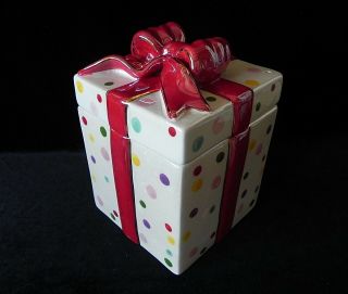 Waterford Holiday Heirlooms Polka Dot Gift Box Canister Vintage Porcelain