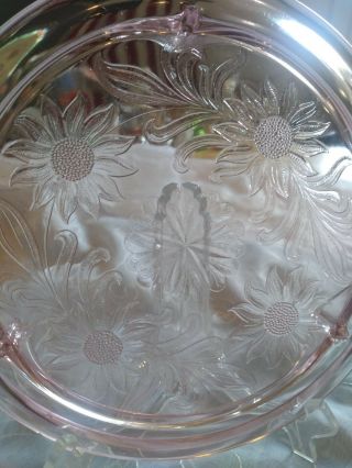 Vintage Pink Depression Glass Jeannette Sunflower Pattern 3 Footed Cake Plate 2