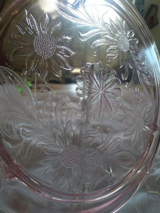 Vintage Pink Depression Glass Jeannette Sunflower Pattern 3 Footed Cake Plate 3