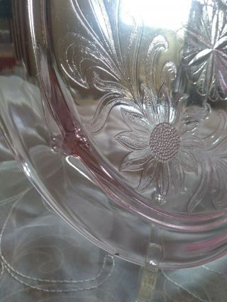 Vintage Pink Depression Glass Jeannette Sunflower Pattern 3 Footed Cake Plate 4