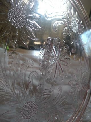 Vintage Pink Depression Glass Jeannette Sunflower Pattern 3 Footed Cake Plate 5