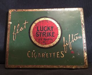 Vintage Lucky Strike Cigarettes Flat Fifties Metal Tin It 