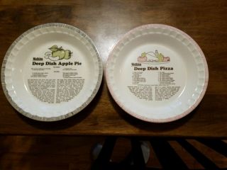 2 Vintage Watkins Ceramic Deep Dish Recipe Pie Plates.  1 Apple 1982 1 Pizza 1981