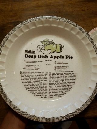 2 Vintage Watkins Ceramic Deep Dish Recipe Pie Plates.  1 Apple 1982 1 Pizza 1981 2