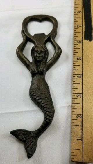Vintage Mermaid Cast Iron Bottle Opener 7 3/4 " Nautical Statue Beach Decor