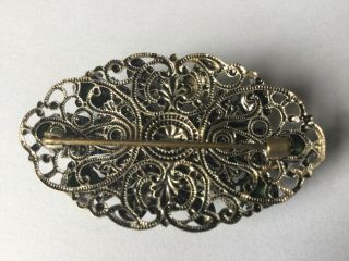 Vintage Art Deco Jewellery Czech Filigree Amethyst Pearl Brooch Dress Pin 2