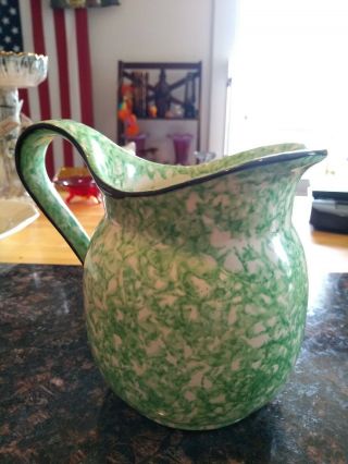 Vintage Stangl Green Town & Country Hand Painted Spongeware Pottery Pitcher