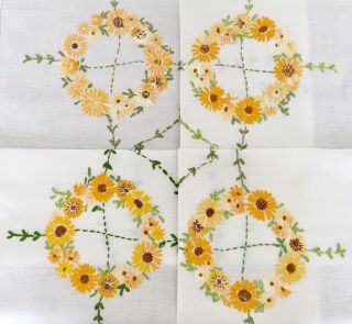 Vintage Linen Hand Embroidered Tablecloth English Country Garden Flowers