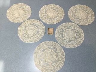 Set Of 6 Vintage Creamy French Needlelace Lace Crochet 6 " Round Doilies France