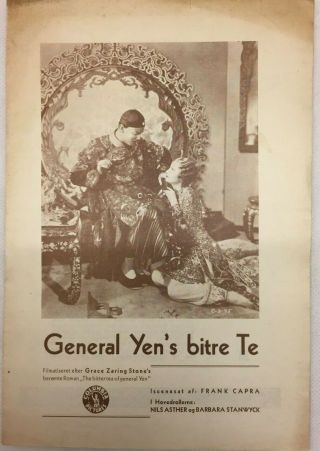 The Bitter Tea Of General Yen Barbara Stanwyck 1932 Vtg Old Danish Movie Program
