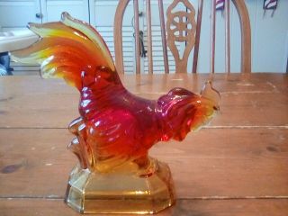 Vintage Collectible.  L.  E.  Smith Glass Co.  Amberina Rooster Figurine