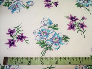Vintage Feed Sack: Blue And Purple Flowers On A Snow - White Background