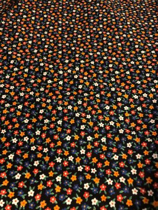 Vintage Blue Red Orange White Small Flowered Cotton Fabric 5 Yards 44” Wide