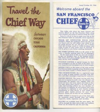 2 Vintage 1966 Santa Fe Railroad Timetable & Brochure: San Francisco Chief