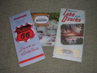 3 Vintage Road Maps Of Missouri - Phillips66/lake Of The Ozarks/pictorial Missouri