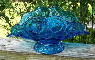 Vtg L.  E.  Smith Heritage Blue Moon & Stars Glass Banana Boat Compote Marked
