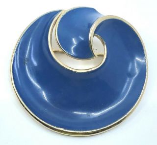 Vintage Crown Trifari Blue Enamel Brooch Pin Swirl