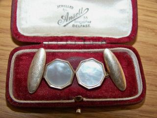 Vintage Art Deco Jewellery Real Mother Of Pearl Chain Link Shirt Cufflinks