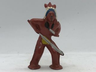 Vintage Paint Lead Soldier Die - Cast Metal Toy Brave Indian Warrior