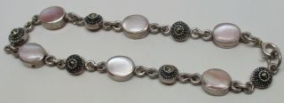 Vintage Sterling Silver Mother Of Pearl Link 7 - 3/4 " Bracelet - Gorgeous