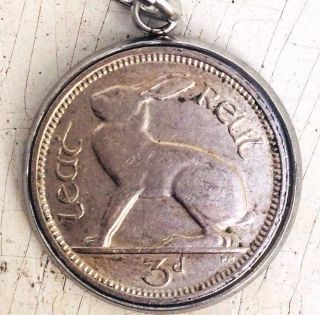 Vtg Bunny Rabbit Coin Pendant Animal Charm Ireland Lucky Animal Silver Retro Old