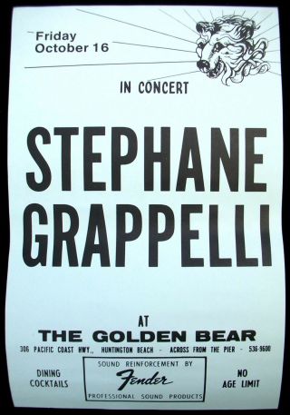 Stephane Grappelli Vintage 1981 Usa Concert Poster - Golden Bear