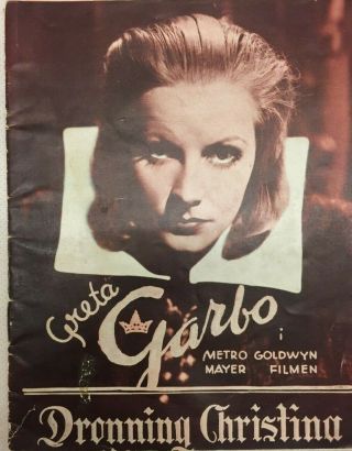 Queen Christina Greta Garbo John Gilbert Ian Keith 1933 Vtg Danish Movie Program