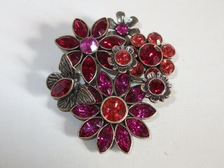 Stunning Vintage Paste Stone Floral Spray With Butterfly Brooch