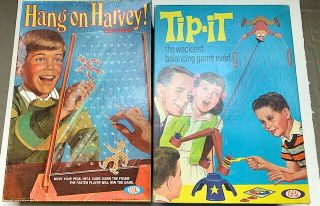 Two Vintage Games By Ideal: Tip - It & Hang On Harvey – 1960s