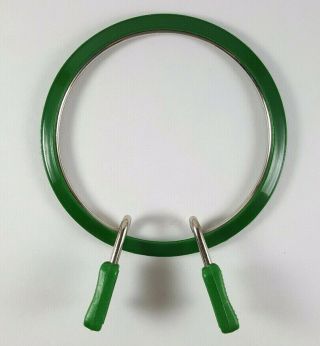 Vintage Embroidery Hoop Squeeze Tension 4 " Green Round Metal Plastic Smoke