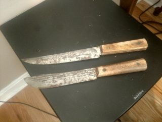 Vintage Butcher Knives - 2 Carbon Steel Old Hickory - 7 " &8 1/4 " Blades - Full Tang