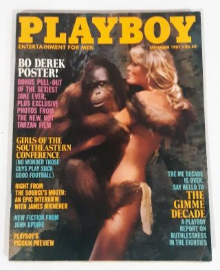 Vintage Playboy,  Sept.  1981.  Bo Derek Cover.  Bo & Tarzan Full Poster Pull - Out