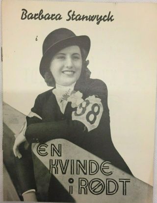 The Woman In Red Barbara Stanwyck Gene Raymond 1935 Vtg Old Danish Movie Program