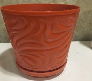 Vintage Rubbermaid Orange Planter Matching Saucer Carved Design