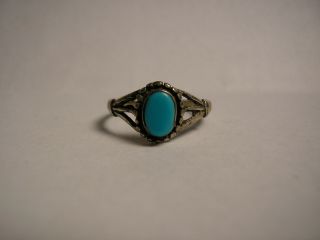 Ornate Vintage Toe or Pinky Ring Marked Sterling Silver.  925 w/Turquoise Stone 2