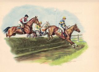 Color Horse Steeplechase Print By Edwin Megargee Book Plate Vintage Wall Hanging
