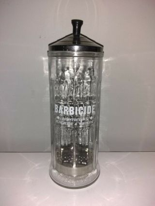 Vintage Large Barbicide Barber Disinfectant Glass Jar