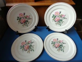 4 Vintage 10.  5 " Dinner Plates The Harker Pottery Co 22 Kt Gold Trim Pink Floral