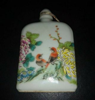 Vintage Chinese Flower & Bird Hand Painted Trinket Snuff Perfume Bottle.
