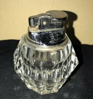 Vintage CRYSTAL LIGHTER Clear CUT GLASS Table Top CHROME Cigarette 2