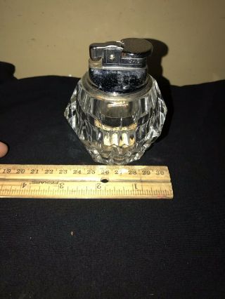 Vintage CRYSTAL LIGHTER Clear CUT GLASS Table Top CHROME Cigarette 5