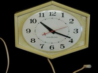 Vintage General Electric Yellow 6 Sided Kitchen Wall Clock Model 2154