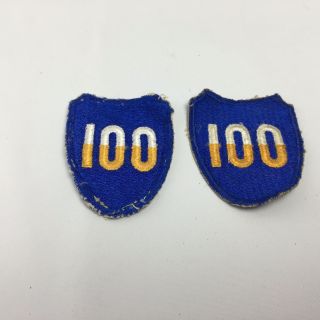 Vintage U.  S.  Army Patch Set Of 2 100 In White/gold Stitching On Blue Shield
