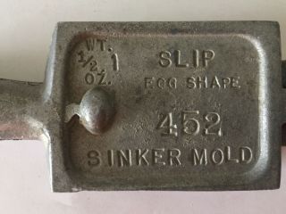 Sinker Mold 452 Slip Egg Shape 1/2 - 1 8 Cavity Vintage C Palmer Mfg