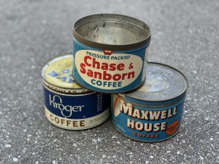 Vintage Coffee Can Tins - Kroger,  Maxwell House,  And Chase & Sanborn