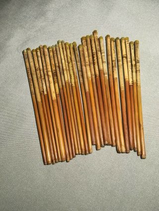 Vintage Wooden Chopsticks (13 Pairs) With Metal Tips Chinese
